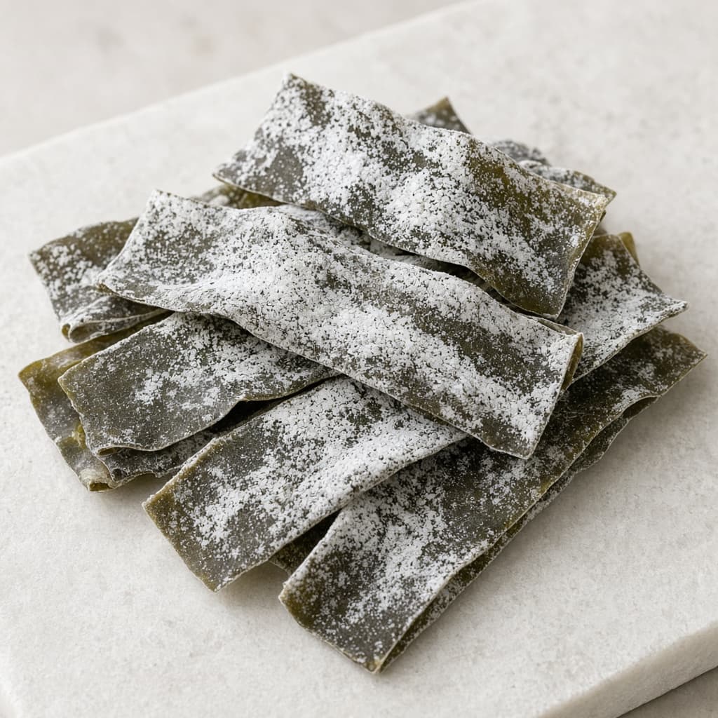 Illustration of dried kombu kelp strips