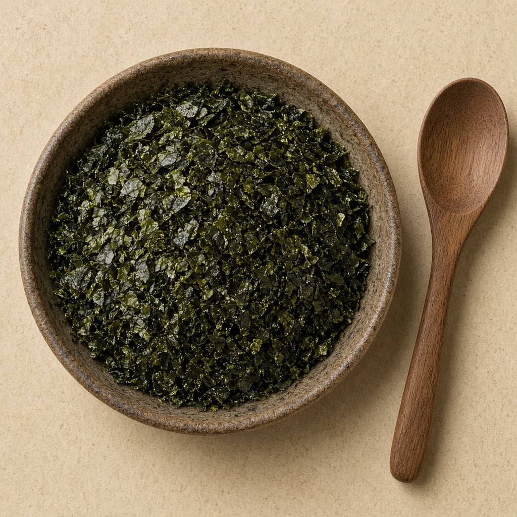 Illustration of nori flakes for food processing
