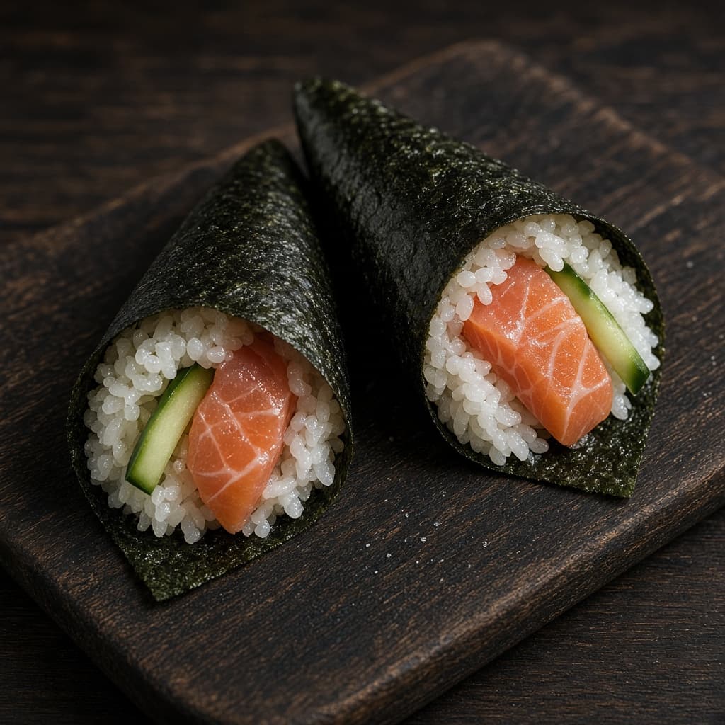 Illustration of temaki nori for Japanese hand rolls